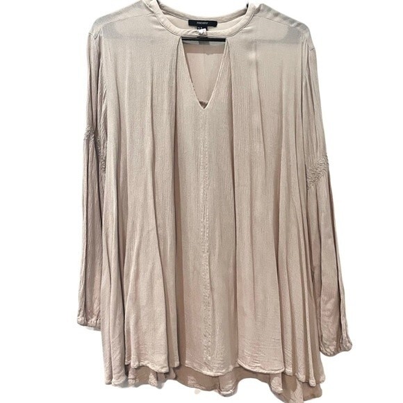 Oatmeal V-neck oversized tunic blouse with pockets size medium - Picture 4 of 9